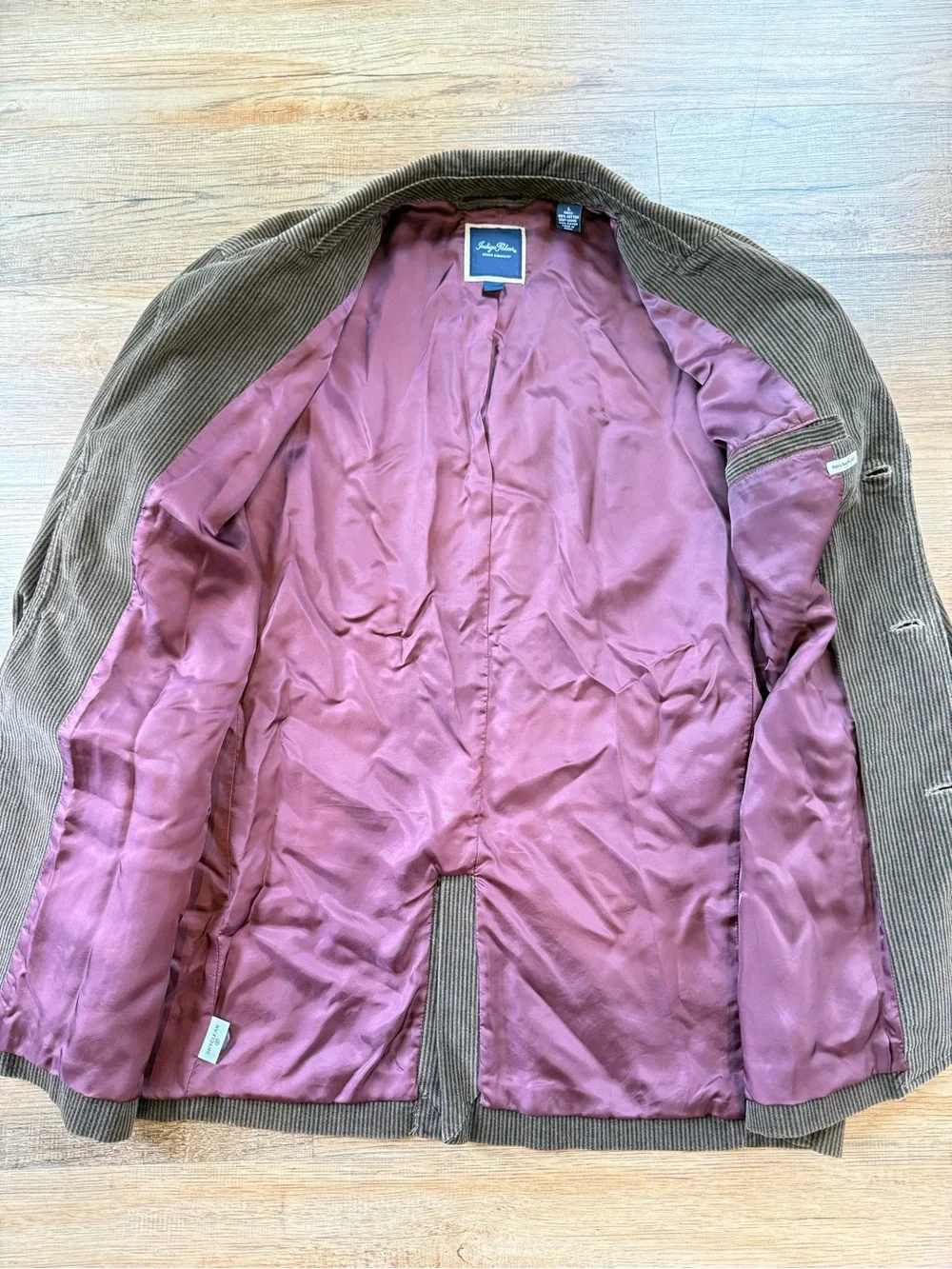 Y2K Vintage Indigo Palms Brown Corduroy Coat with Pink Lining Large